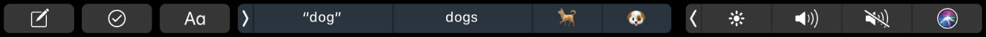 The Touch Bar with buttons for composing text and predictive input.