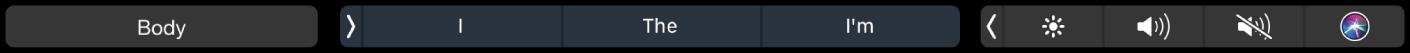 The Pages Touch Bar displaying the paragraph styles button and typing suggestions.