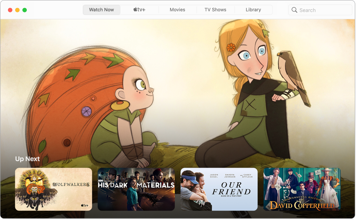 An Apple TV app window showing the Watch Now view.