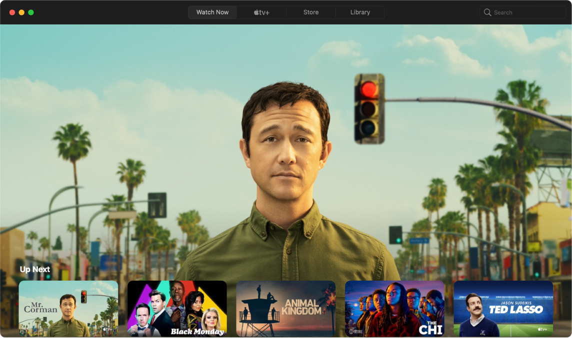 An Apple TV app window showing the Watch Now view.