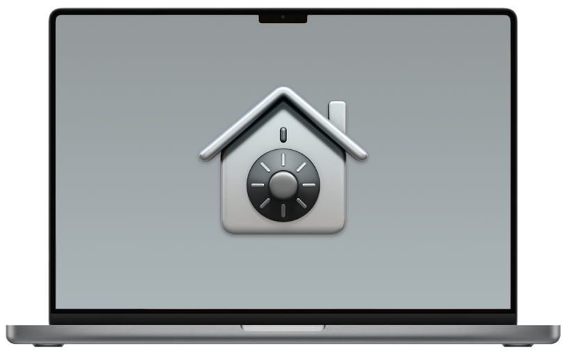 一部開啟的 Mac 筆電,顯示「檔案保險箱」圖像。