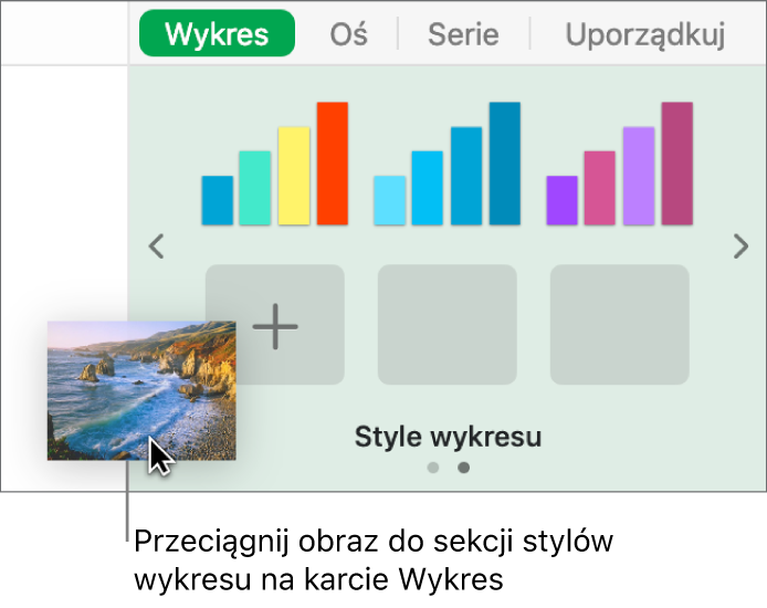Przeciąganie obrazka do sekcji stylów wykresu paska bocznego w celu utworzenia nowego stylu.