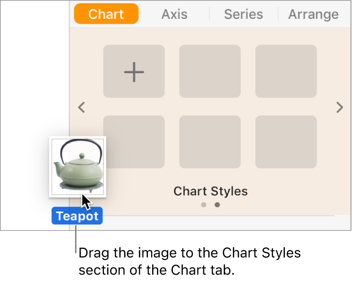 Dragging an image into the chart styles section of the sidebar to create a new style.