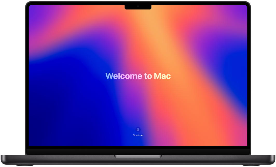Un MacBook Pro abierto con el texto “Te damos la bienvenida al Mac” en la pantalla.