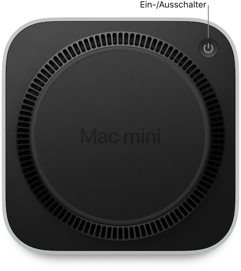 Die Unterseite des Mac mini zeigt den Ein/Ausschalter.