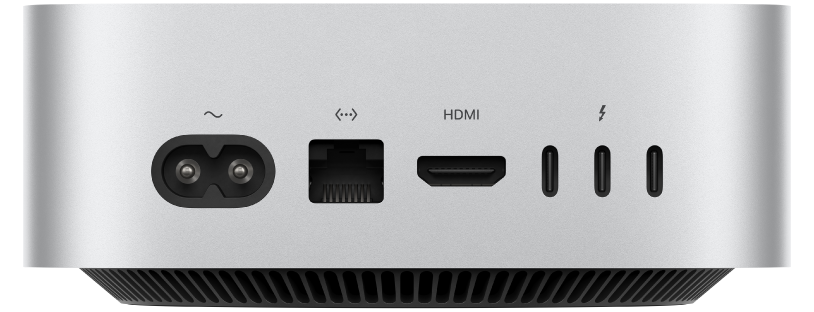 Vista trasera del Mac mini y sus distintos puertos.