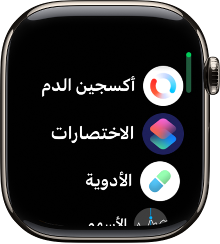 الشاشة الرئيسية في العرض كقائمة، حيث تبدو التطبيقات في ترتيب أبجدي.
