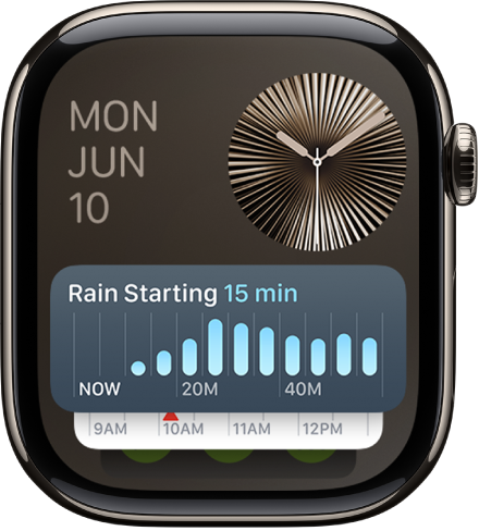 The Smart Stack on Apple Watch showing the Timer widget in front and two widgets behind it.