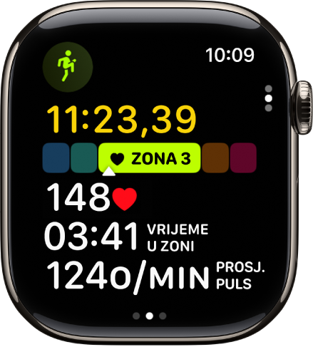 Za trening u tijeku prikazuje se proteklo vrijeme, trenutačni puls i prosječni puls.