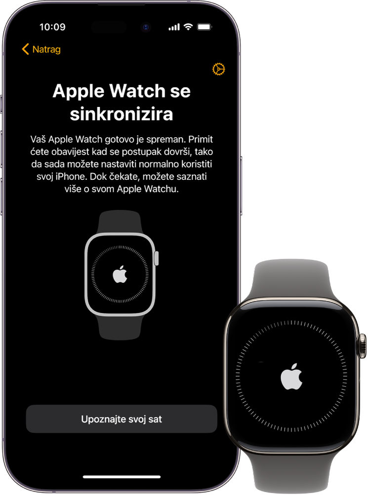 iPhone i Apple Watch s prikazanim zaslonima za sinkroniziranje.