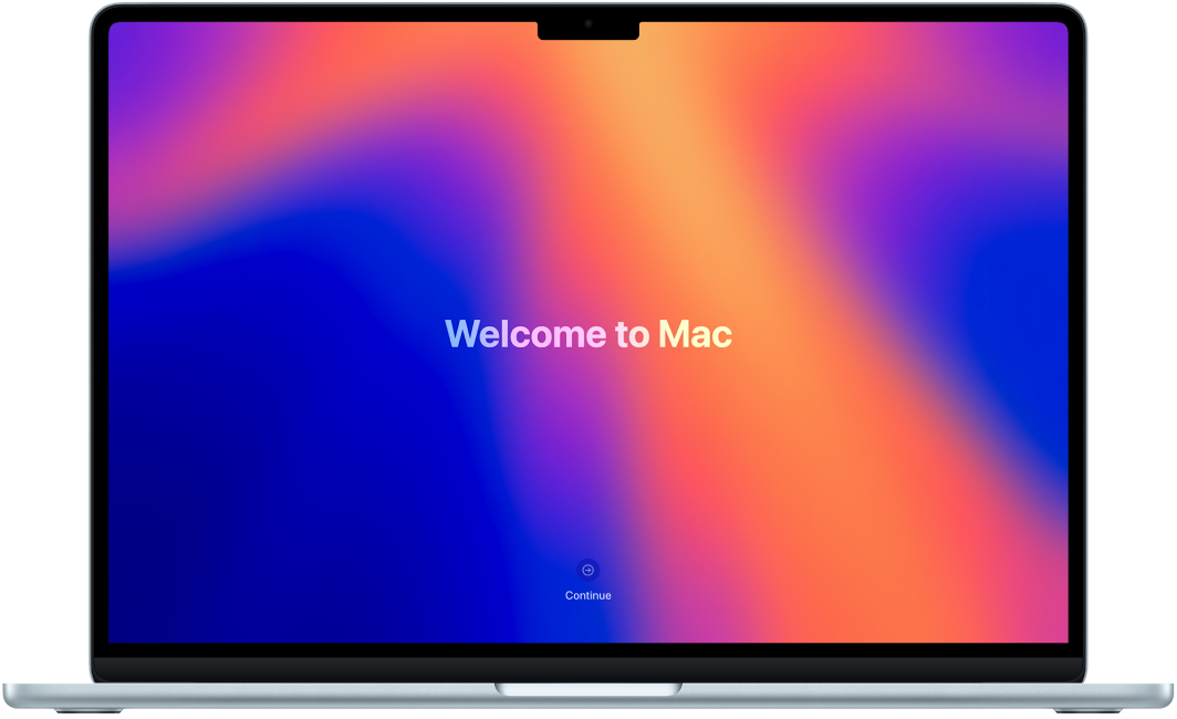 Un MacBook Air abierto con el texto “Te damos la bienvenida al Mac” en la pantalla.