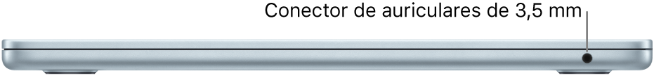Lado derecho de un MacBook Air con una indicación del conector para auriculares de 3,5 mm.