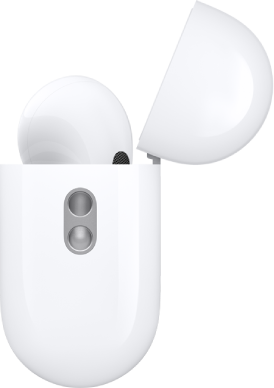 The side of the AirPods Pro 2 charging case, showing the lanyard loop to attach a carrying strap.