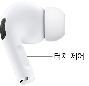 AirPods Pro 2의 양쪽 각 스템에 있는 터치 제어 위치.