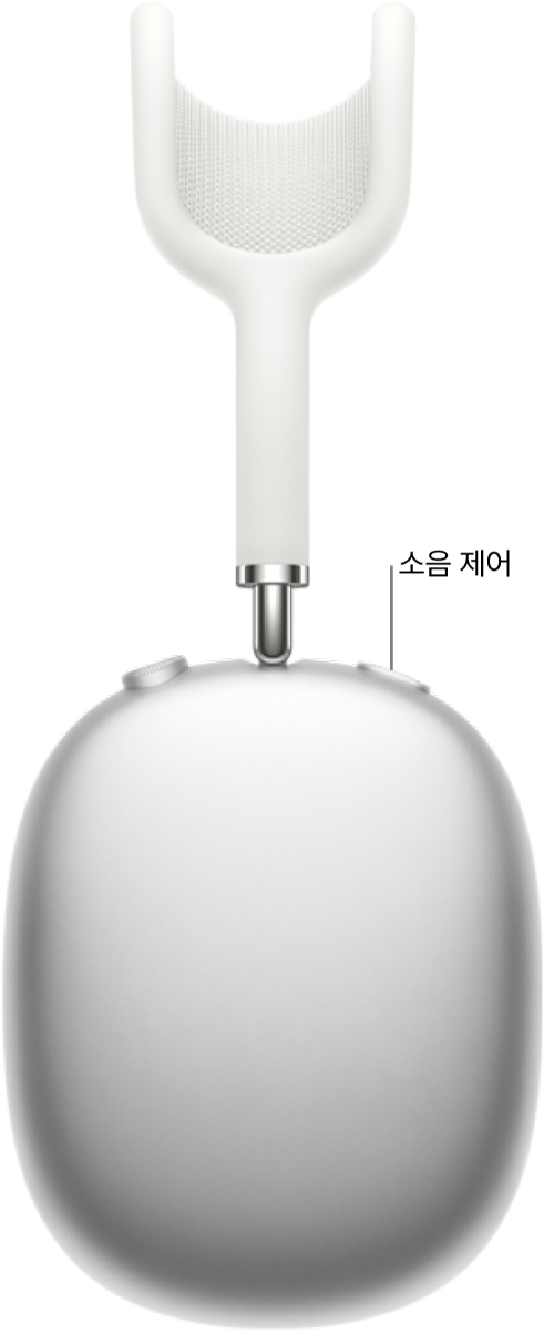 AirPods Max의 오른쪽 헤드폰 상단에 있는 소음 제어 버튼의 위치.
