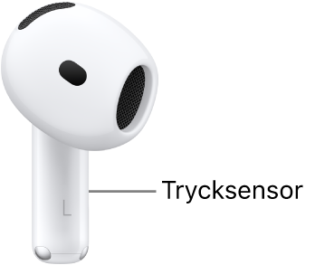 Trycksensorns placering på AirPods 4 längs armen på vardera AirPod.