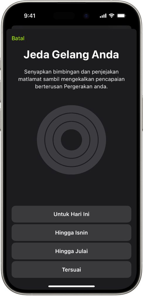 Skrin Jeda Gelung Anda dalam Kecergasan yang menunjukkan pilihan untuk menjeda gelung Aktiviti anda.