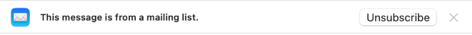 Un banner bajo la cabecera del mensaje en el área de previsualización indica si el mensaje procede de una lista de correo electrónico. En la parte derecha se muestra un enlace para eliminar la suscripción.
