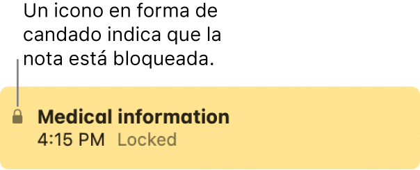 Nota bloqueada con un icono de candado en el extremo izquierdo.
