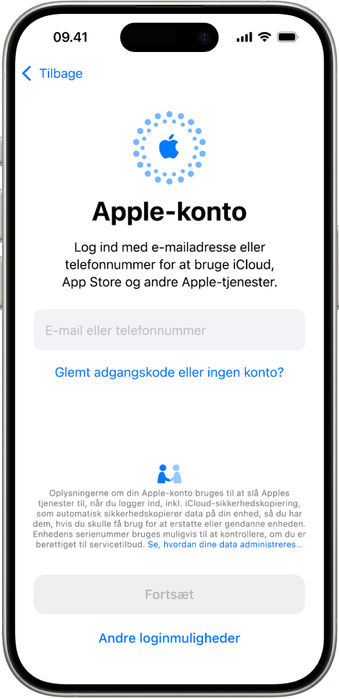 Skærmen Log ind med Apple-konto.