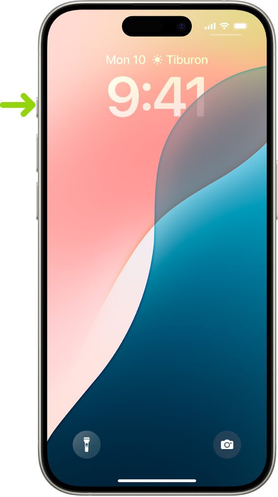 A screen showing that the Action button is located on the left edge of the iPhone 15 Pro. You can customize the function of the button in Settings > Action Button.