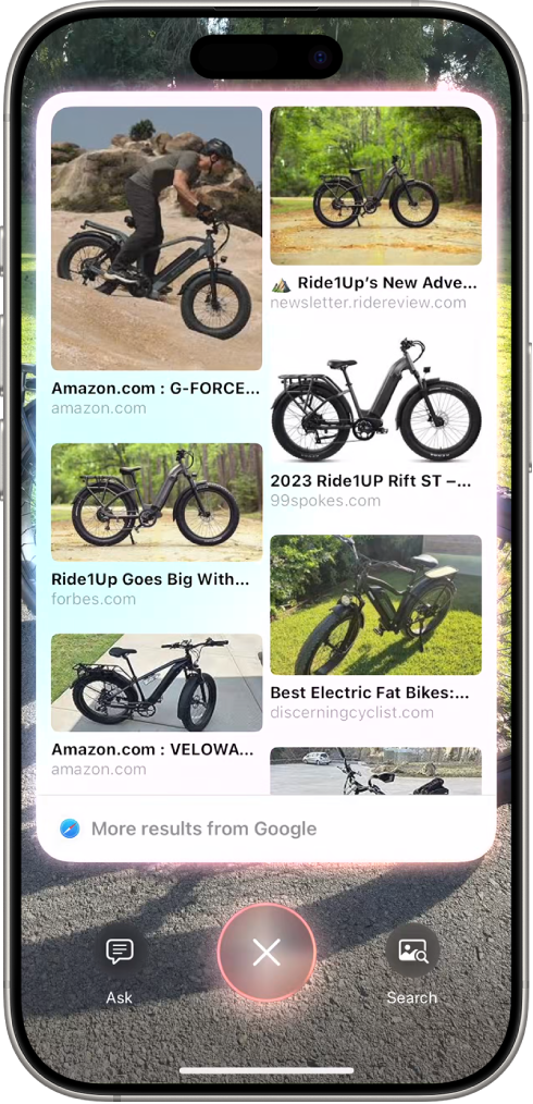 The visual intelligence screen showing Google search results.