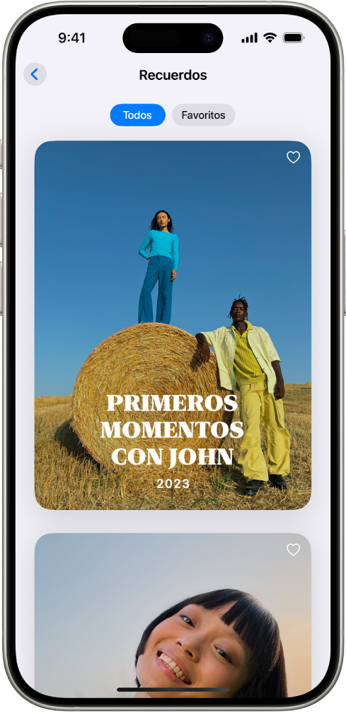 La app Fotos está abierta en la colección Recuerdos. La pestaña Todo está seleccionada y, debajo, hay una lista de recuerdos.