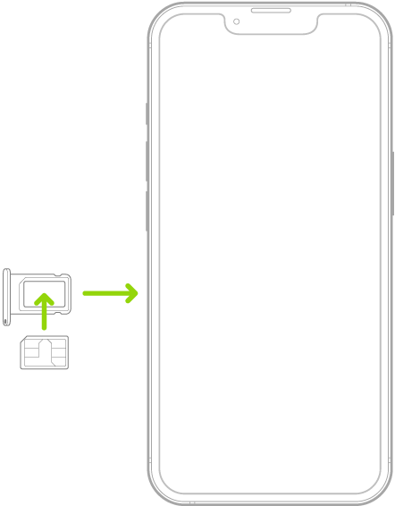 Inserción de una tarjeta SIM en la bandeja del iPhone; la esquina en ángulo está arriba a la izquierda.