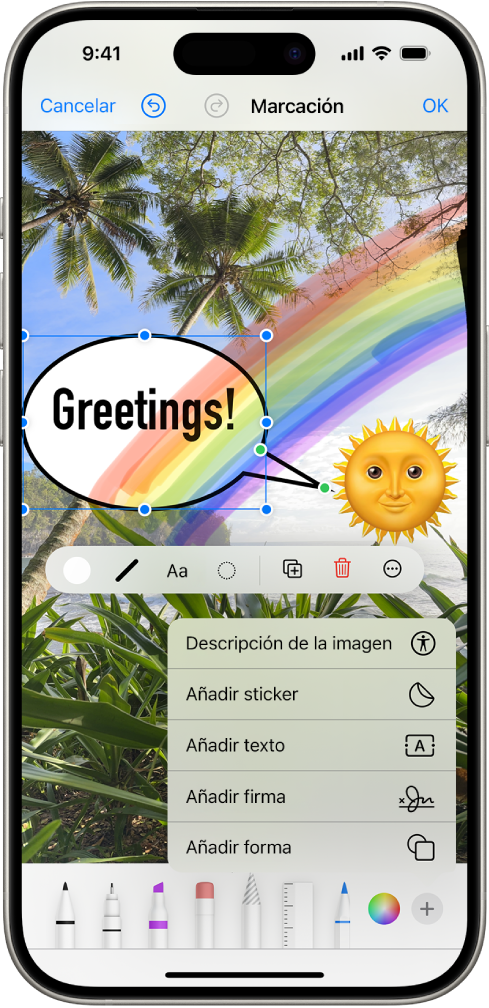 Edición de una foto desde la app Mensajes.