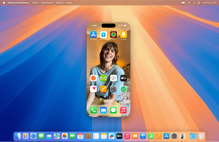 App Duplicación del iPhone en la pantalla de un ordenador Mac.