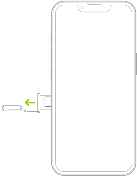 Se inserta un clip o la herramienta de extracción de SIM en el pequeño orificio de la bandeja situada en el lateral izquierdo del iPhone para expulsar y extraer la bandeja.