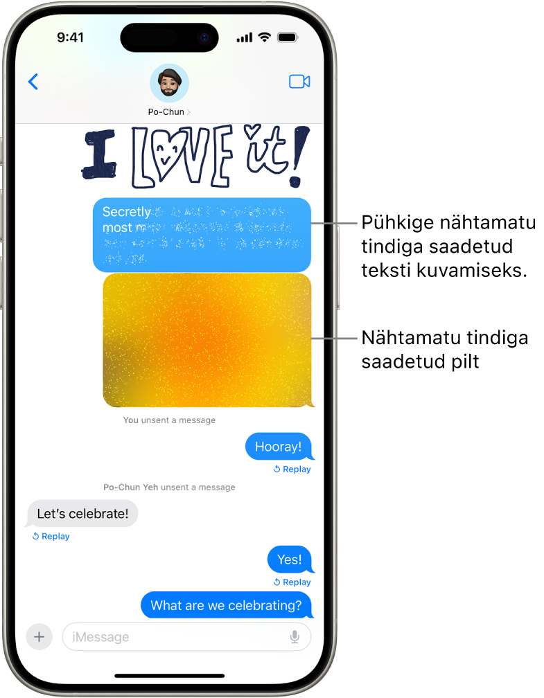 Efektiga Invisible Ink sõnumi eelvaade.