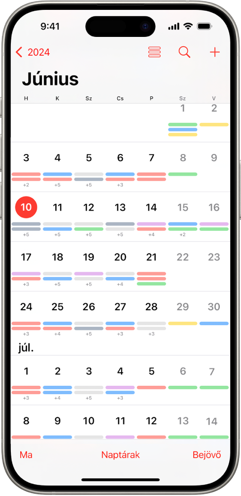 A Naptár app hónap nézete