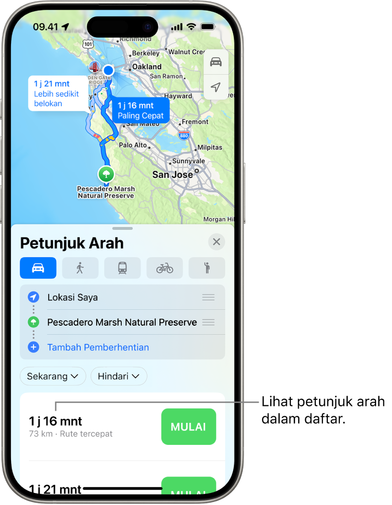 Kartu dengan beberapa pilihan rute.
