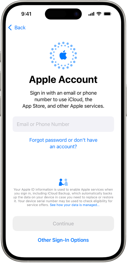 Apple അക്കൗണ്ട് സൈൻ ഇൻ സ്ക്രീൻ.