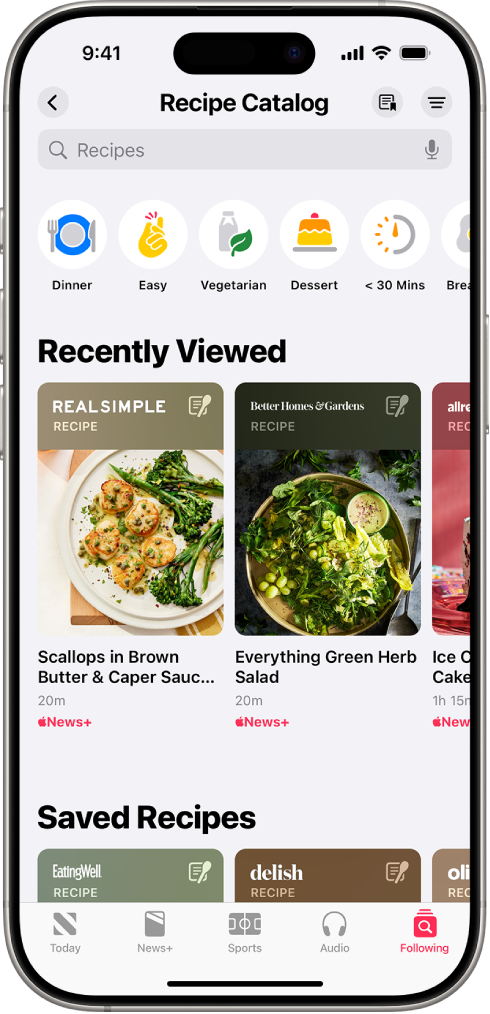 Apple News+ ਵਿੱਚ ਰੈਸਿਪੀ ਦੀ ਖੋਜ ਕਰੋ।