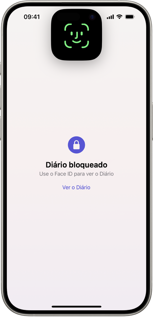 Um ecrã que pede para usar Face ID para desbloquear o diário.