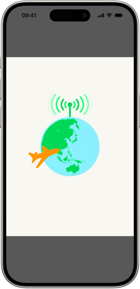 หน้าจอ iPhone ที่แสดงภาพประกอบรูปลูกโลก ที่ด้านบนสุดของลูกโลกคือสัญญาณวิทยุและเครื่องบินบินรอบลูกโลก